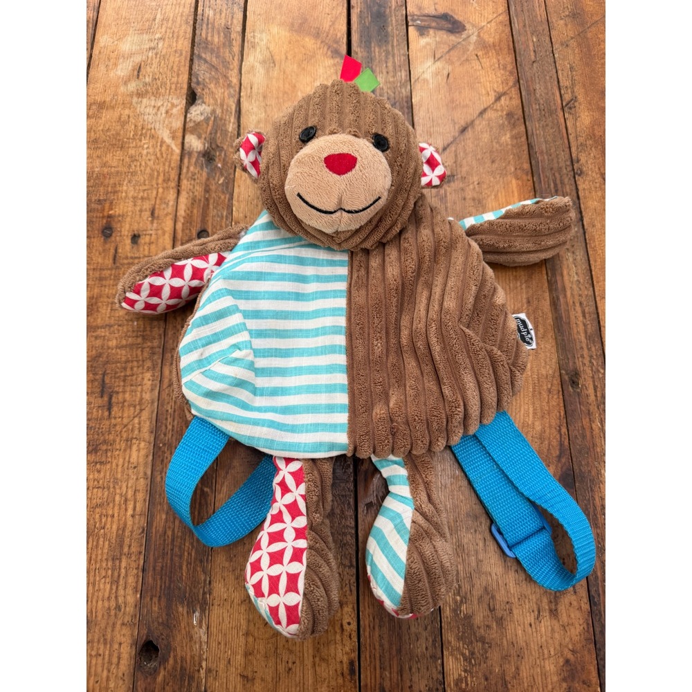 Mud Pie Monkey Plush Backpack Kids Toddler Brown Corduroy Animal Preschool